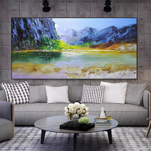 100% hecho a mano hermosos colores paisaje montaña río pinturas al óleo hecho a mano pintado pintura abstracta lienzo - Product Image 4