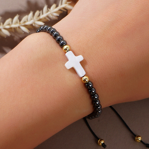 Pulsera de cuentas de hematita Resoul para hombre, pulsera con dije de cruz, pulseras trenzadas con cuentas, joyería de moda - Product Image 5