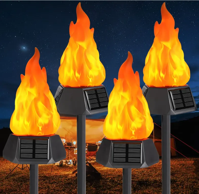 屋外ソーラーランプ、点滅炎付き懐中電灯、屋外キャンプテラス防水LED炎懐中電灯