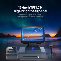 ComPOSxb POS1619D Sistema POS Táctil Todo en Uno de 15 Pulgadas con Impresora, Escáner y Caja Registradora - Pantalla Táctil Capacitiva, WiFi 2.4G/5G, Bluetooth