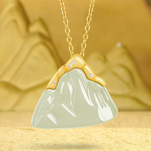 จี้หยกเขียวหยกเจไดต์ลายภูเขา วัสดุธรรมชาติแท้โบราณ ประดับเงินแท้ S925 สร้อยคอจี้หยก - Product Image 3