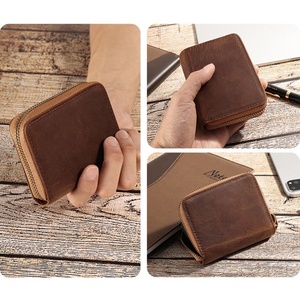 Custom Vintage Coin Purse Zipper Mini Card <b>Holder</b> Genuine Leather Women Minimalist Zipper Wallet Short Coin Purse - Product Image 5