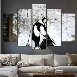 Banksy Graffiti Woman <b>Canvas</b> Art: Modern <b>Wall</b> Decor Print,SET OF 5 MIX <b>CANVAS</b> - Product Image 3