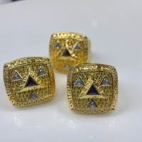 Bague de championnat FH NBA2002, taille ajustable, plaquée or et rhodium, avec incrustation de style religieux, livrée dans un coffret à bijoux