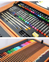 Coffret cadeau pour enfants de 174 pièces, outils de peinture non peints, ensemble de dessin, pinceaux à aquarelle, boîte en bois à double couche, ensemble artistique