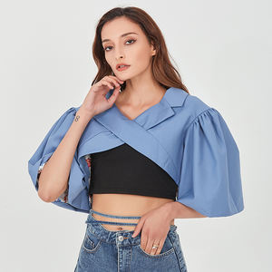 TWOTWINSTYLE <span class=keywords><strong>Blazer</strong></span> Lapelปลอกคอภายในซับพิมพ์<span class=keywords><strong>Cropped</strong></span>ผู้หญิงเซ็กซี่เสื้อพัฟแขนไม่สมมาตร - Product Image 5