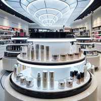 Vitrine de présentation cosmétique ronde éclairée par LED de luxe, sur mesure, à plusieurs niveaux, pour boutique de beauté