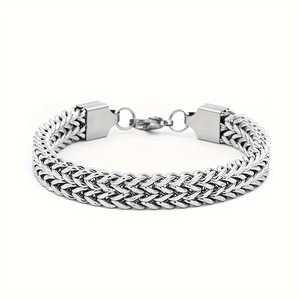 Men's <b>Titanium</b> Steel <b>Chain</b> Bracelet 10mm Silver Double Row Mesh Wave Design Hip Hop Style Jewelry - Product Image 1