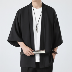 เสื้อนอกชุดกิโมโนแขนสั้นสำหรับผู้ชาย, เสื้อคาร์ดิแกนแขน3/4ฤดูร้อน - Product Image 1