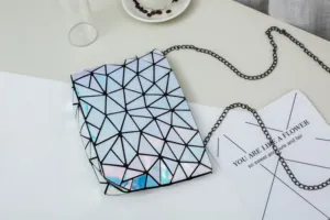 工場卸売レーザーホログラフィック幾何学的発光PUハンドバッグ財布チェーンストラップクロスボディショルダーバッグトートバッグ