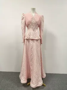 <span class=keywords><strong>Completo</strong></span> Estivo Modesto a 2 Pezzi per Donne Musulmane, Vestibilità Ampia, in <span class=keywords><strong>Lino</strong></span> Elasticizzato con Maniche Larghe e Decorazioni Ricamate - Product Image 2