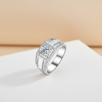 Bague pour homme en argent sterling 925 plaqué rhodium, avec moissanite ronde taillée 1 carat VVS1 couleur D, certifiée GRA, vente en gros d'usine