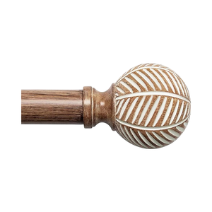 Tringle à rideau en bois robuste de 25mm de diamètre réglable 28 \ "84 \" Embouts à motif de feuille de grain de bois similaires pour fenêtres - Product Image 1