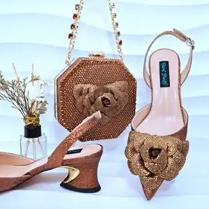 AB8739 2024 Women's Shoes and Bags New Style ROSE Peep Toe Heels with Same Design Clutch Bag Set