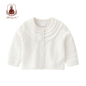 Venta al por mayor bordado ropa <span class=keywords><strong>de</strong></span> niños hueco sólido Collar Color <span class=keywords><strong>de</strong></span> punto <span class=keywords><strong>de</strong></span> bebé niñas suéteres Cardigan con botón - Product Image 6