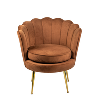 Fauteuil d'appoint moderne de luxe en velours marron à dossier en forme de pétale, avec pieds en métal doré, pour salon, hôtel, café