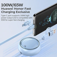 Câble de charge rapide rétractable 4-en-1 100W à double tête USB-C PD, tressé, conducteur en cuivre pur pour téléphone portable