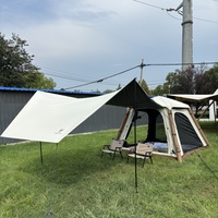 Tente Gonflable de Gros à 2 Portes et 2 Fenêtres, en Oxford Beige Enduit Argent, Cabane de Glamping Extérieure avec Auvent Étendu