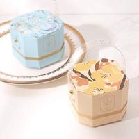 Boîte-cadeau de mariage octogonale romantique fraîche et portable de luxe personnalisée emballage de bijoux boîtes en papier pour bague de mariage vente en gros