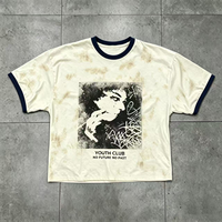 T-shirt en coton vieilli style vintage OUNA YOUTH CLUB pour homme, streetwear, avec logo personnalisé, vente en gros