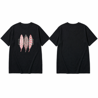 T-shirt graphique noir à plumes pour femme, 100 % coton, manches courtes, col rond, imprimé ethnique vintage, coupe décontractée d'été