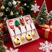 Ensemble de couverts de Noël en acier inoxydable doré, design Père Noël, sapin et poupée, cuillère et fourchette amusantes et mignonnes pour la table à manger