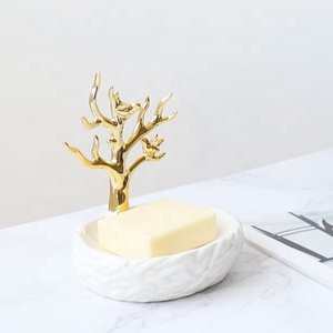Or blanc Conception <span class=keywords><strong>De</strong></span> Branche D'arbre En Céramique <span class=keywords><strong>De</strong></span> Forme Ovale Savon Plat Pour La Décoration - Product Image 1