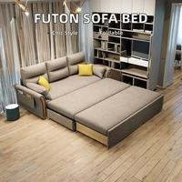 Sofá Cama Futón Cuadrado Plegable Morado Moderno de 3 Plazas con Tapicería de Tela Rellena de Esponja y Estructura Metálica para Sala de Estar y Hoteles