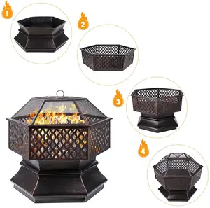 Hexagon Shape Fire Pit 26in 28in 30in For Outdoor Garden Backyard Poolside W/flame-retardant Mesh Warmer Mail Order Packaging