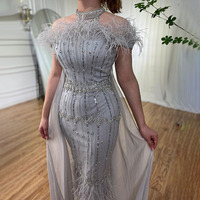 Serene Hill LA72060 or licou sans manches cheville longueur robes de soirée plumes perlées robes de soirée formelles pour les femmes Rts