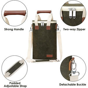 Sac isotherme pour transport de vin, sac isotherme pour 2 bouteilles de vin, sac isotherme de voyage en toile cirée, sac isotherme pour vin avec bandoulière - Product Image 3
