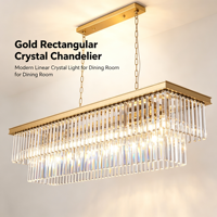Lustre rectangulaire moderne en cristal doré, luminaire suspendu linéaire pour table à manger, îlot de cuisine