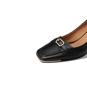 Nouveau Design Tendance de Luxe Vente en Gros Logo Personnalisé Cuir Véritable Bout Carré Talons Épais 7cm Habillé d'Été à Enfiler pour Femme - Product Image 5