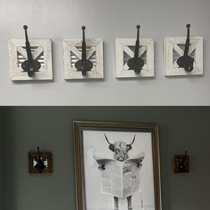 Crochets de salle de bain style ferme - Lot de 4 crochets muraux rustiques pour serviettes, manteaux et peignoirs - Bois et métal galvanisé - Fixation murale - Product Image 5