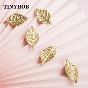 Golden Cabinet Knobs Leaf Shaped <strong>Chest</strong> Pulls Knob Unique <strong>Drawer</strong> <strong>Handle</strong> Solid Brass Decor Knobs Modern for Furniture C-3152 - Product Image 3