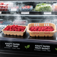 Voedselveilige kraftpapieren punnetdoos met aangepaste vorm, logo, voor verse groenten en fruit, hitteverzegelbaar, recycleerbaar, OEM-fabriek