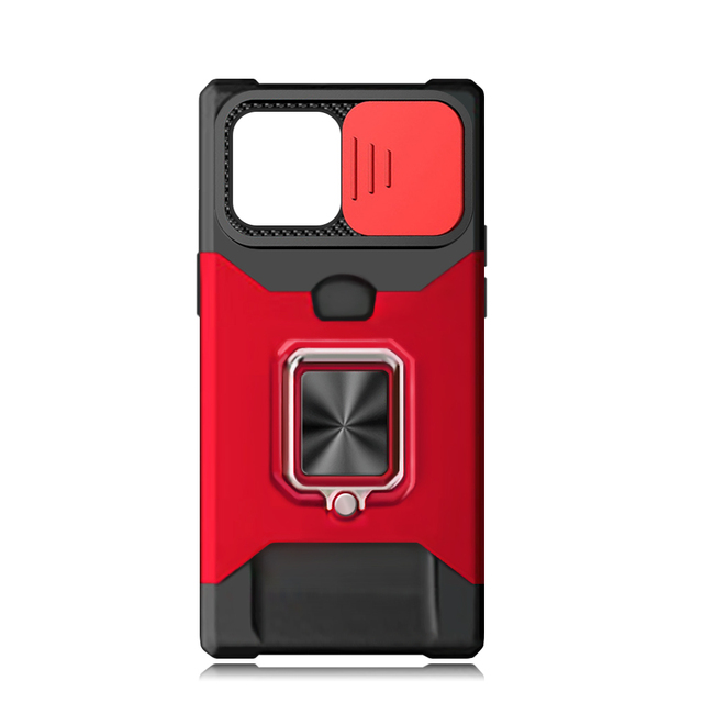 Sliding Window Lens Protective Phone Cover with Card Slot Heavy Duty Shockproof Phone Case for iPhone