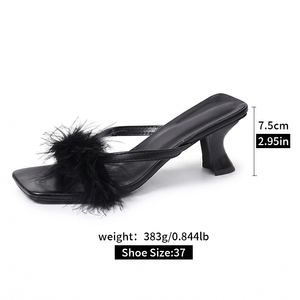 Nouvelle Arrivée Luxe <span class=keywords><strong>Femme</strong></span> Sexy Talons Hauts Sandales Mules Noires en Fourrure Talons Aiguilles Bouche Large Loisirs Voyage M-LQ-017 - Product Image 4