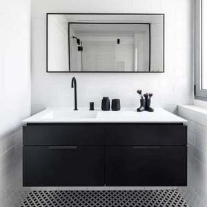 Mueble de Baño Moderno con Lavabo, Organizador Flotante con Encimera, Tocador Negro para Maquillaje - Product Image 5