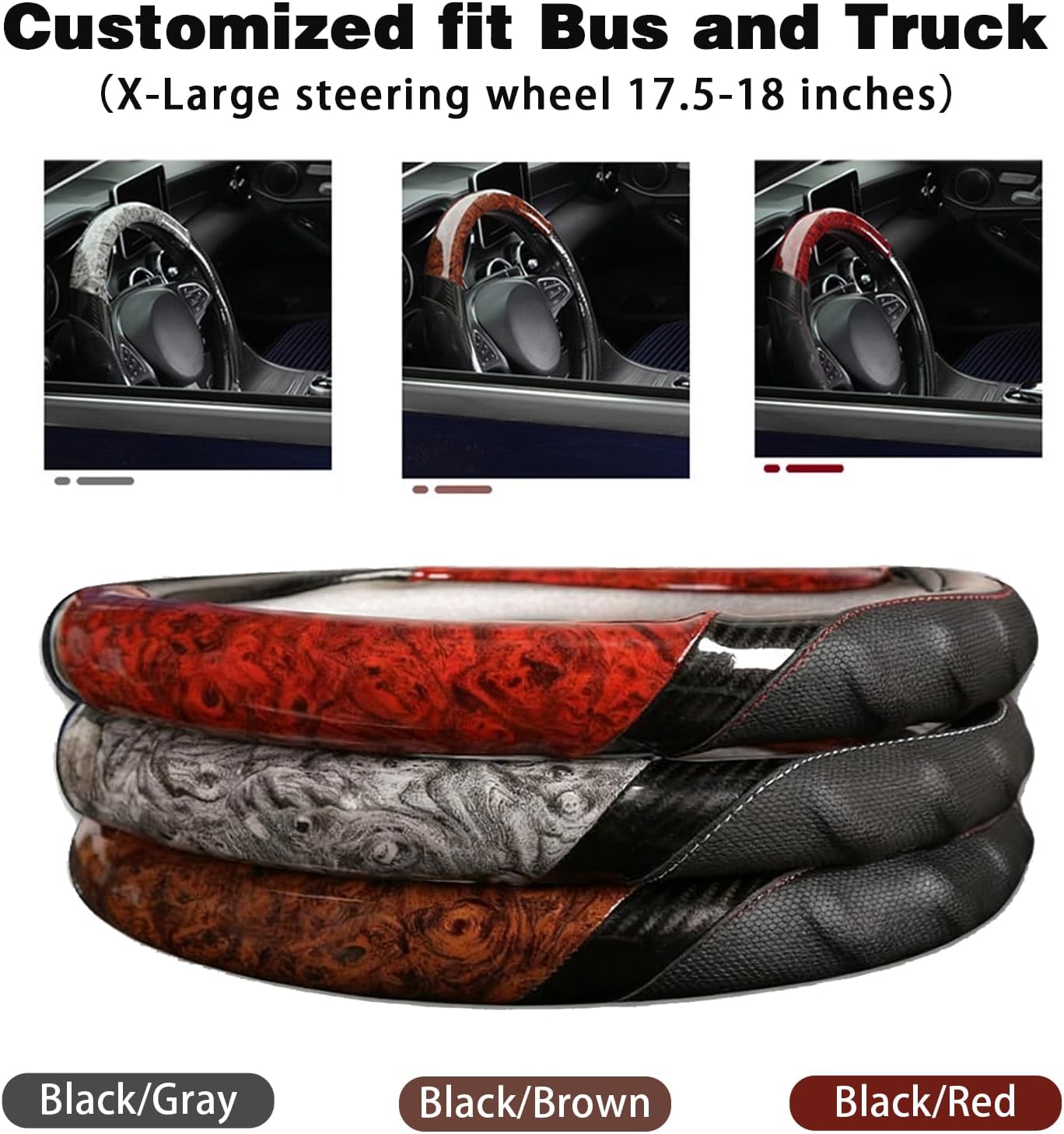 UPauto 17.5-18 Inch Heavy Duty Semi Truck Steering Wheel Cover - Carbon Fiber Anti-Slip Grip