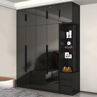 Design moderne personnalisé en usine maison appartement hôtel chambre à coucher armoire de placard en bois noir brillant