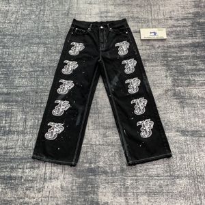 DENIMGUYS Pantalons en denim personnalisés avec strass, déchirés, tendance, style streetwear, peinture blanche, pantalons amples pour hommes, taille plus - Product Image 1
