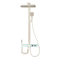 Ensemble de douche en laiton blanc cassé avec pommeau de douche carré, grande étagère de rangement, affichage numérique intelligent, douche pluie pressurisée, céramique domestique