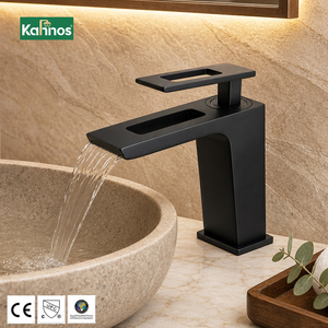 Robinet de lavabo noir mat, monocommande, monotrou, à poser sur le plan, bec rectangulaire, moderne et minimaliste - Product Image 1
