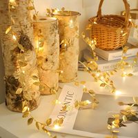 Guirlande lumineuse LED en fil de cuivre avec feuilles d'or simulées, lumières féériques décoratives de Noël, éclairage décoratif simple