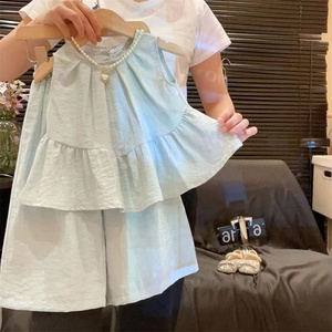 <span class=keywords><strong>Ropa</strong></span> de dos piezas de verano estilo Casual patrón sólido manga superior pierna <span class=keywords><strong>ancha</strong></span> pantalones de mezclilla suave <span class=keywords><strong>ropa</strong></span> de niños para niñas nuevo 2025 - Product Image 5