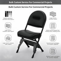 Chaise pliante rembourrée noire robuste avec cadre en acier renforcé, qualité commerciale, pour événements, bureaux, hôtels