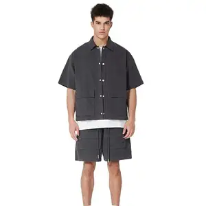 Men's Cargo Elastic Waist Shorts Drawstring Black Custom Logo Workwear Shorts Fashion Summer OEM Men's Short Pants