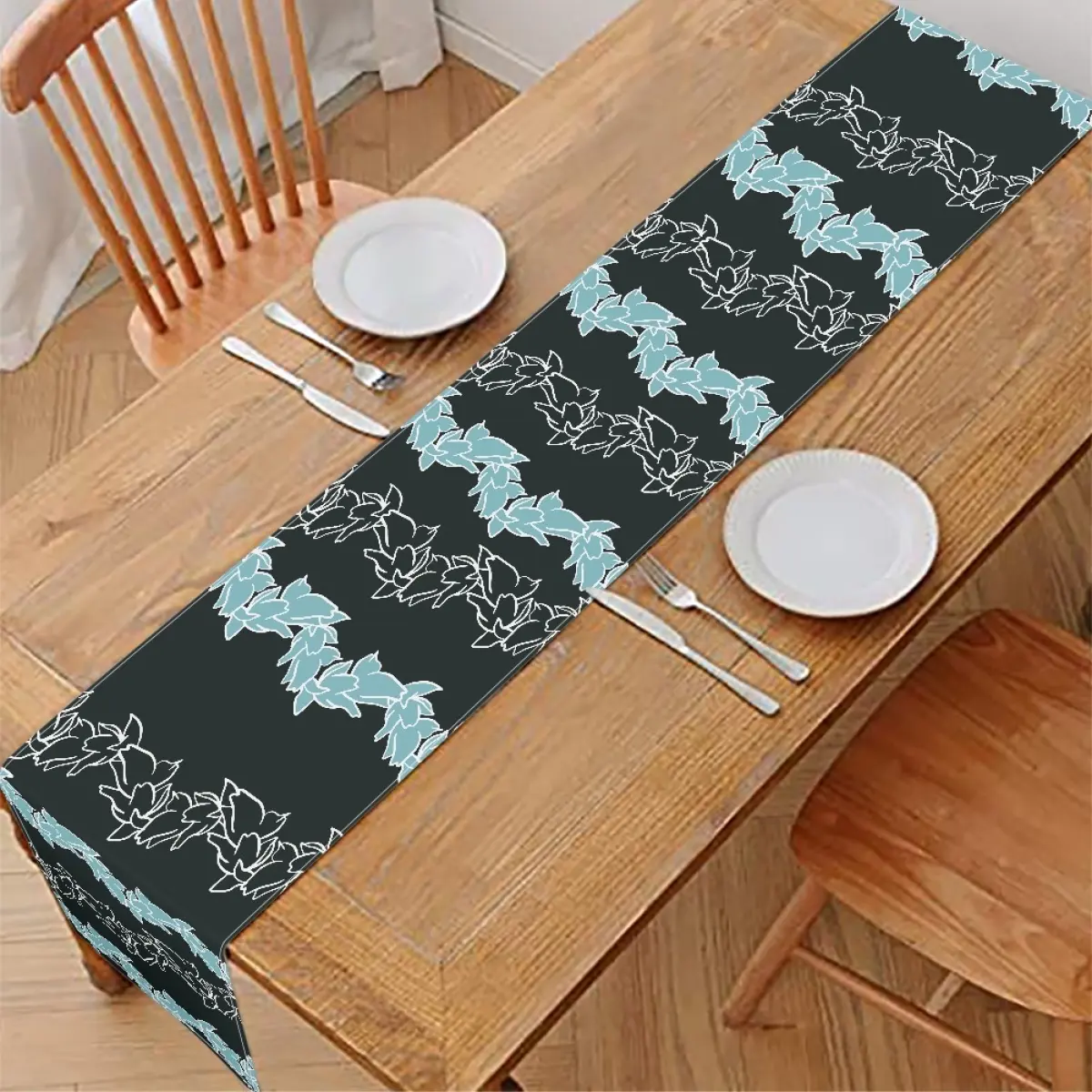 Decoração de mesa por atacado bandeira de mesa personalizada Pikake Lei Corredor de mesa com desenho de linha havaiana