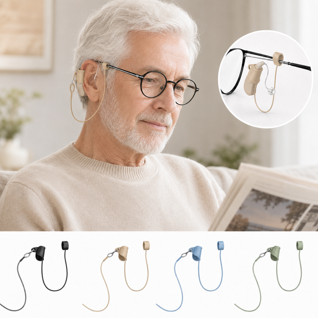 Newest Hearing Aid and Glasses Retainer Cord for Seniors Soft Silicone Anti Drop Holder with Eyeglass Temple Clip